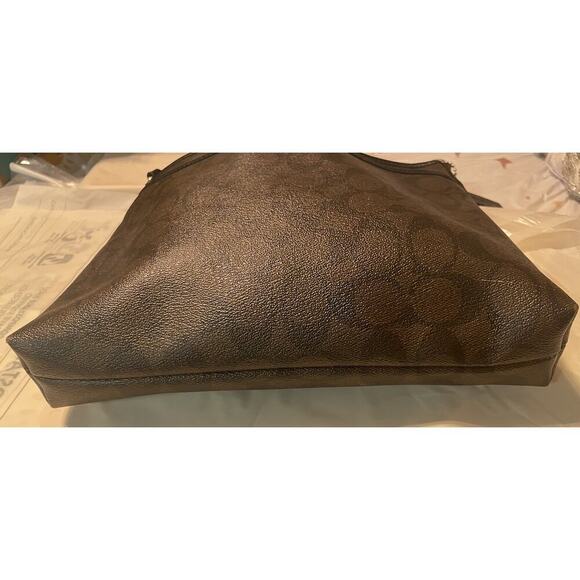 Coach Signature Crossbody Purse Zip File Brown Black Designer Bag Medium - Picture 9 of 10